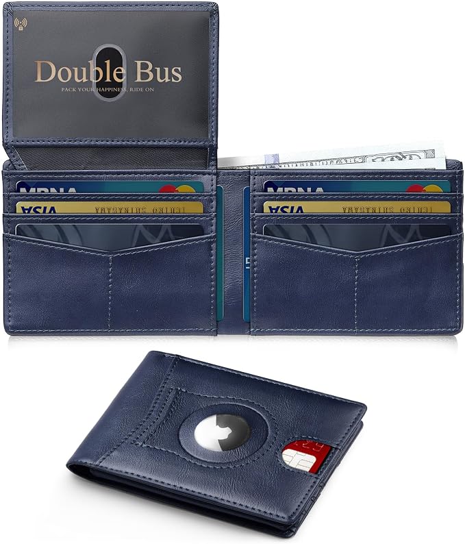 Wallet for Men Slim RFID Blocking Bifold Carbon Fiber,Minimalist Small Compact Front Pocket Credit Card Holder,Thin Mens Leather Wallets Smart Security With 2 ID windows 1 Cash (Oil Wax Blue) by Unknown
