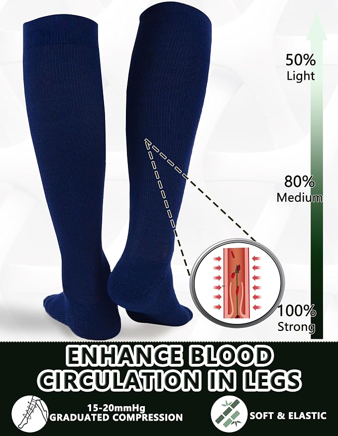+MD 3 Pairs Bamboo Viscose Compression Socks for Women Men 15-20mmHg Knee High Support Stockings for Pregnancy Nurse Travel - Image 2