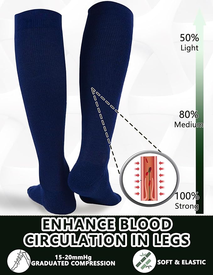 +MD 3 Pairs Bamboo Viscose Compression Socks for Women Men 15-20mmHg Knee High Support Stockings for Pregnancy Nurse Travel - Image 2