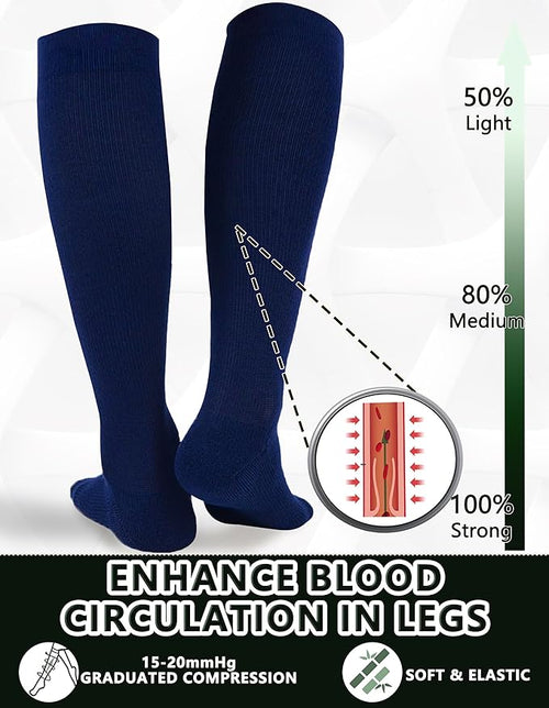 +MD 3 Pairs Bamboo Viscose Compression Socks for Women Men 15-20mmHg Knee High Support Stockings for Pregnancy Nurse Travel - Image 2
