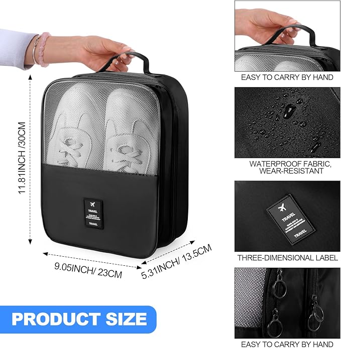 Windyun 2 Pcs Shoe Bags for Travel Holds 3 Pair of Shoes Travel Shoe Bag for Packing Portable Shoe Cubes for Travel and Daily Use(Black) - Image 2
