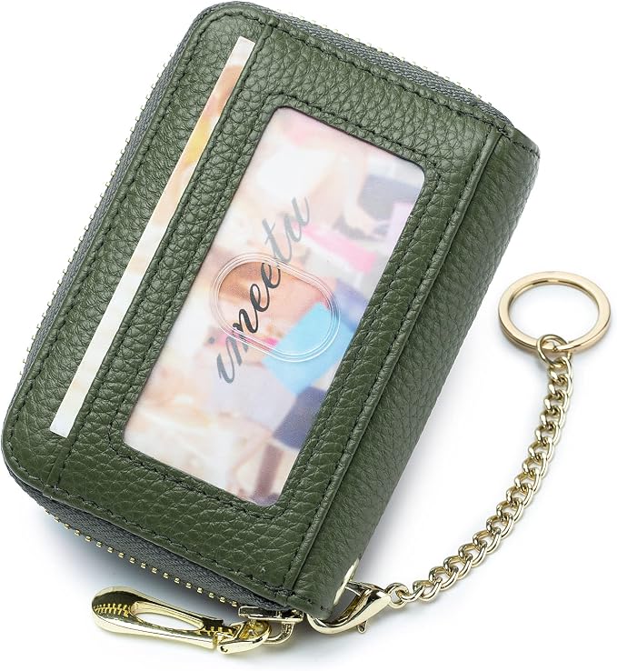 imeetu RFID Credit Card Holder, Small Card Wallet Women, Leather Card Case | Genuine Leather Women's Card & id Cases, Change Coin Purse with Zipper Keychain id Window, 20 Colors & 3 Styles, Daily, Gifts - Image 2