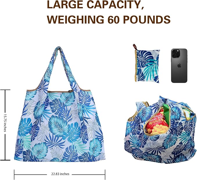 2-Piece reusable grocery bags,shopping bags,grocery bags Reusable Shopping 60+Pounds Capacit, Foldable, - Image 3