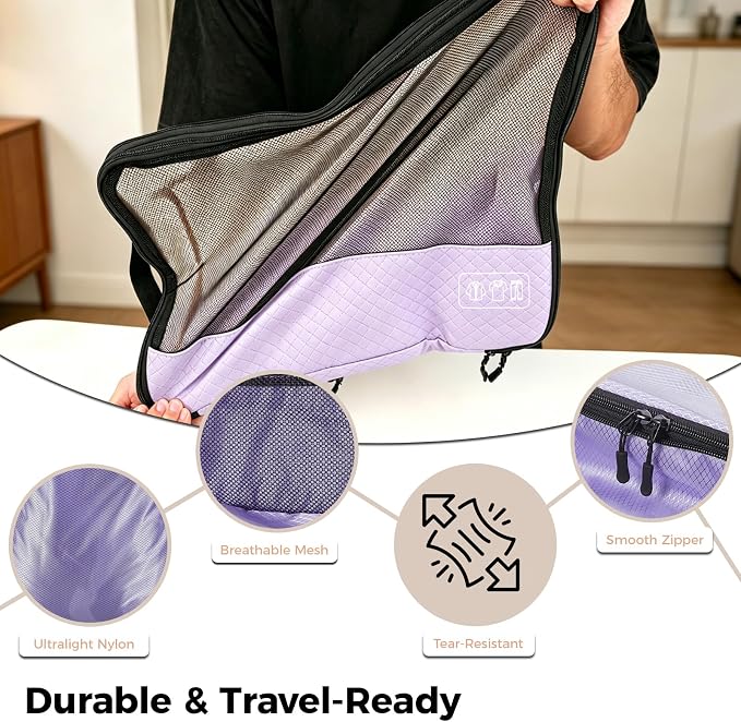 Compression Packing Cubes for Travel, 8-Piece Carry-On Suitcase Organizer | Elegant Ultralight Luggage Organizer Set for Women, Space Saving for Carry-On, Suitcase & Vacation Cruise Travel - Purple - Image 9