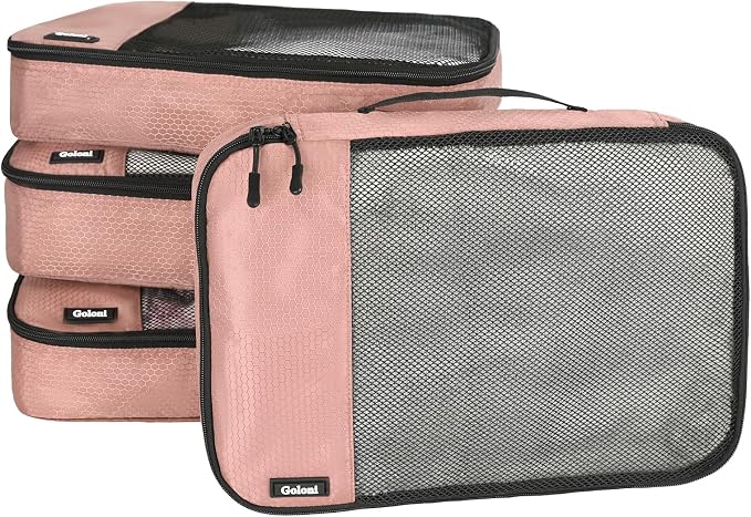 Packing Cubes for Travel Essentials,4 Set Packing Cubes for Suitcases,Lightweight Mesh Luggage Organizer Bag,Meat pink - Image 2