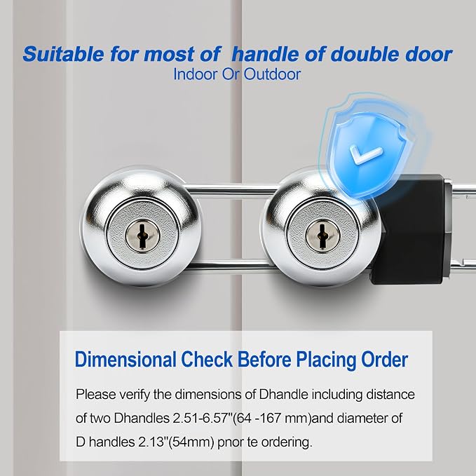 French Door Lock for Double Doors, Adjustable Double Door Lock for Home Security Prevent Kick Ins for Various Knob Width Door Security - Image 2