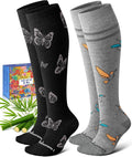 Bamboo Viscose Compression Socks for Women Men | 2 Pairs 15-20mmHg Cute Breathable Graduated Knee High Compression Socks for Nurse Pregnancy Travel by Lalapapa