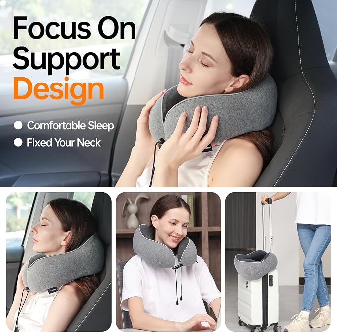 Travel Pillows for Airplanes,100% Pure Memory Foam Travel Neck Pillow | Washable Cotton Cover,Comes with 3D Eye Mask,Earplugs,Storage Bag,Ideal Travel Gift,Relieve Neck Pressure,Grey - Image 9