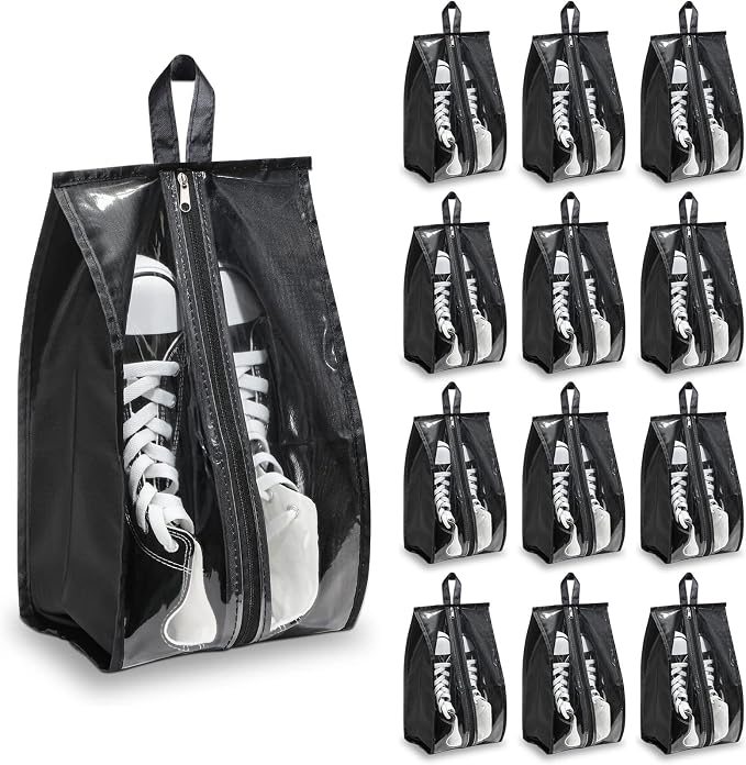12 Pieces Shoe Bags for Travel Large Shoe Organizer for Men Women Waterproof Portable Shoe Bags with Sturdy Zipper for Travel Home Luggage Handbag, Black, 7.9 x 15.7 Inch by Kenning