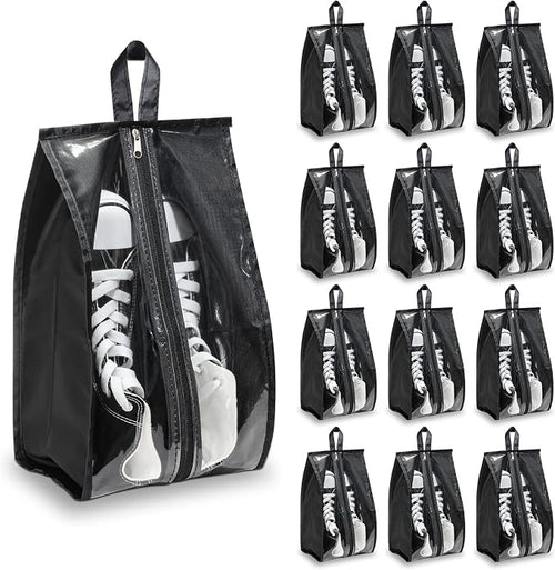 12 Pieces Shoe Bags for Travel Large Shoe Organizer for Men Women Waterproof Portable Shoe Bags with Sturdy Zipper for Travel Home Luggage Handbag, Black, 7.9 x 15.7 Inch by Kenning