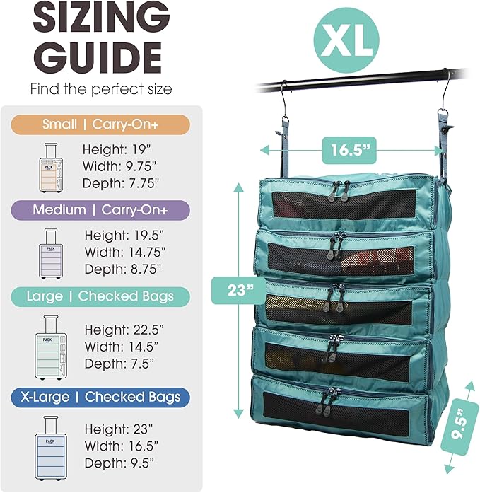 Hanging Suitcase Organizer - Our XL Hanging Luggage Organizer Perfectly Fits Any Suitcase - Our Packing Cubes for Travel Use Mesh Windows to Make Finding Any Outfit Easy (Green, XL) - Image 6