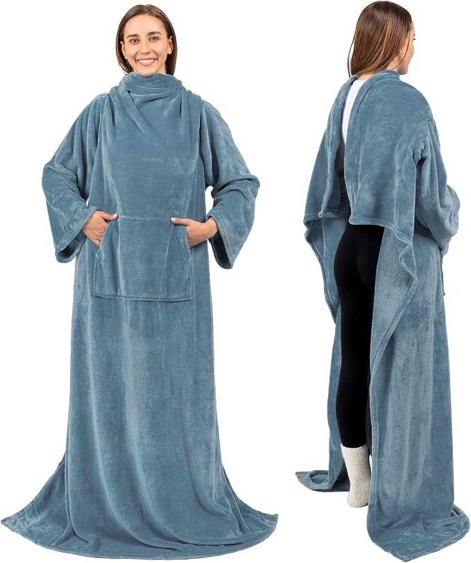 PAVILIA Blanket with Sleeves for Adult Women Men, Soft Warm Wearable Blanket Fleece Wrap Throw, Robe Blanket Gift - Image 3