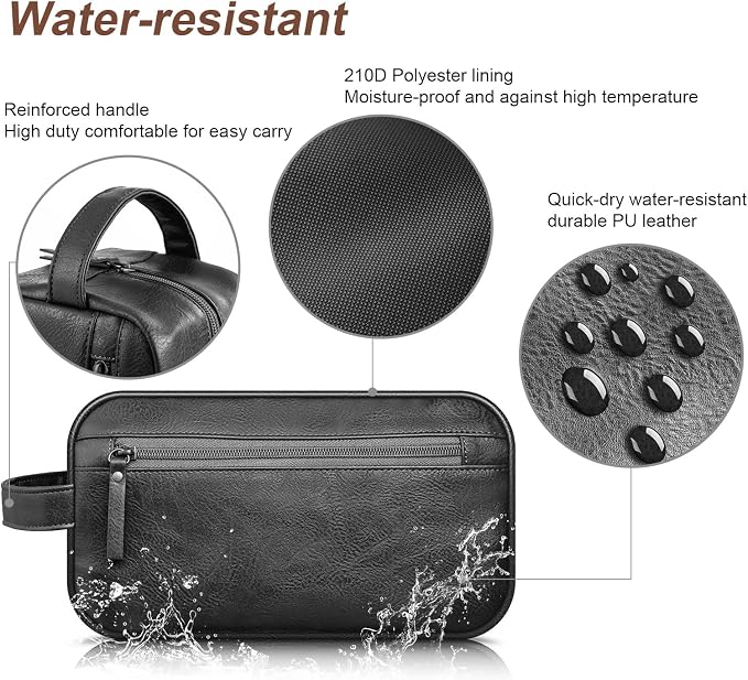 Travel Toiletry Bag for Men and Women, Travel Shaving Dopp Kit Water-resistant Bathroom Toiletries Organizer PU Leather Cosmetic Bags (Black) - Image 4