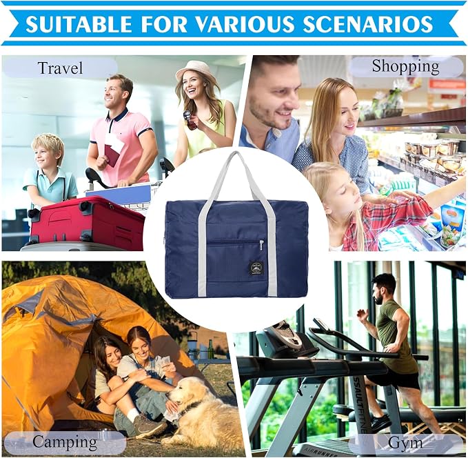 Foldable Travel Duffel Bag 2PCS Tote Carry on Luggage Bag Spirit Airlines Personal item Sports Gym Bag Water Resistant Weekender Overnight Bags for Women and Men (Pink+Blue) - Image 9