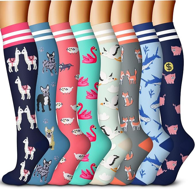 QUXIANG Copper Compression Socks for Women & Men Circulation (8 Pairs) - Best for Running Athletic Cycling - 15-20 mmHg by QUXIANG