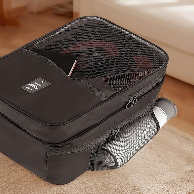 Large Shoe Bags for Travel Holds 4 Pair of Shoes, Shoe Storage Pouch with 3 Layers Compartments, Waterproof & Washable (Black) - Image 4