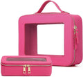 Pinkmik Clear Makeup Bag with Brush Bag, (Fuxia, L+SLIM) | 2pcs, Waterproof, Travel Case for Cosmetics and Toiletries, Women's Cosmetic Organizer, with Zipper by Pinkmik