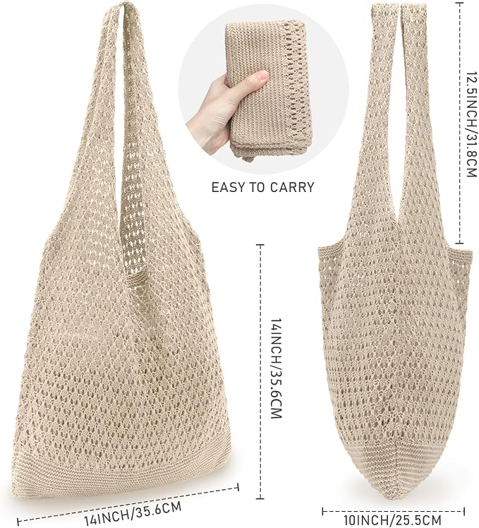 hatisan Crochet Bag for Women, Handmade Knit Beach Tote Bag Summer - Image 2