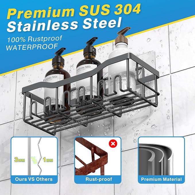 Shower Caddy 5 Pack,Adhesive Shower Organizer for Bathroom Storage&Home Decor&Kitchen,No Drilling,Large Capacity,Rustproof Stainless Steel Bathroom Organizer,Shower Shelves for Inside Shower-Larger - Image 5