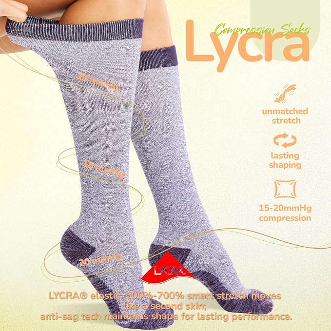 Merino Wool Compression Socks for Women Men 15-20 mmHg for flying | Soft & Breathable for Travel, Running - Image 5