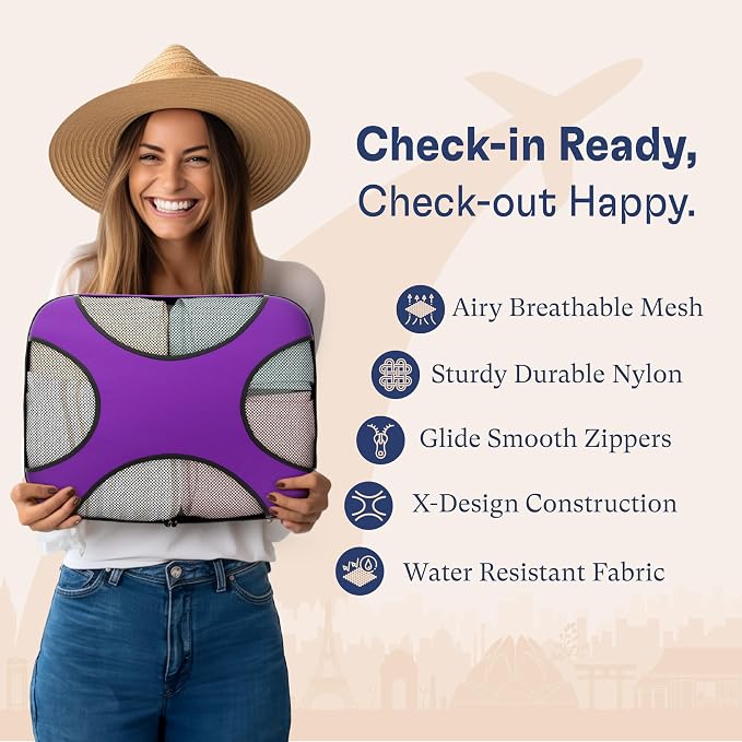 Shacke 5 Set Packing Cubes for Travel with Laundry Bag (Orchid Purple) | Suitcase organizer bags set: 4 water-resistant luggage cubes, XL to Small, + laundry bag for carry-on or checked - Image 5