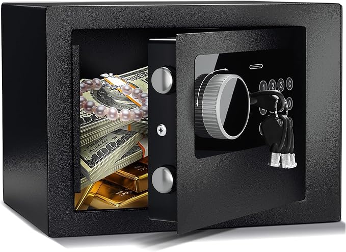 Digital Electronic Money Safe, Steel Security Lock Box with Keypad, Office Hotel Business Jewelry Gun Cash Safe, 0.23 Cubic Feet, 9.06" W x 6.69" D x 6.69" H（black） by CDC+DIGI