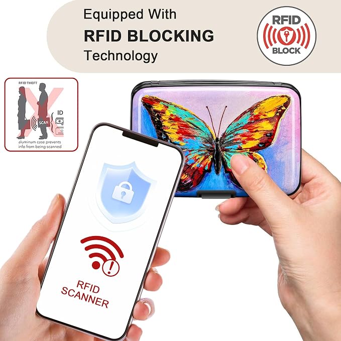 RFID Blocking Credit Card Protector Aluminum ID Case Hard Shell Business Card Holders Metal Wallet for Men or Women (One Butterfly) - Image 2
