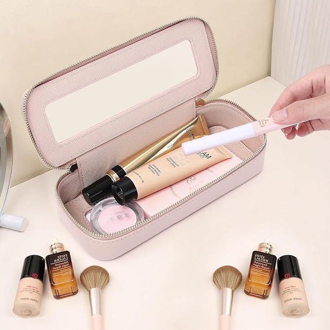 Pinkmik Makeup Brush Case Clear Travel Cosmetic Bag, (Pink, SLIM) | Toiletry Bag, Small Makeup Bag with Zipper, Purse Organizer, Car Essential Bag for Women - Image 2
