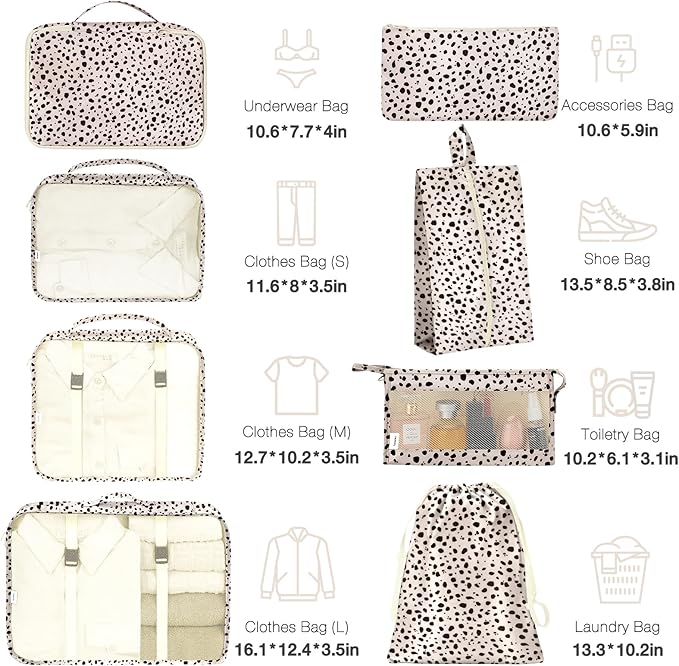 8 Set Packing Cubes for Suitcases, Packing Cube with Shoe, Cosmetics, Clothing, and Accessories Bags Packing Cubes for Travel Luggage Organizer(Leopard) - Image 2