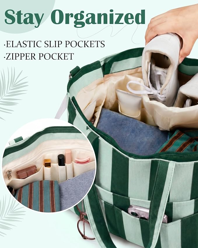 Kacctyen Striped Beach Tote Bag for Women Large Beach Foldable Tote Bag with Zipper Pockets for Travel Pool - Image 7