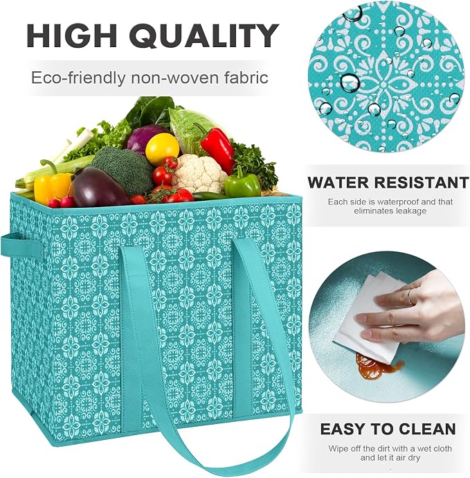 Reusable Grocery Bags 4 Pack, Foldable & Water Resistant Shopping Bags | Large Grocery Tote Bag Water Resistant Shopping Bags Foldable Grocery Bag for Clothes,Shoes and Picnic - Image 2
