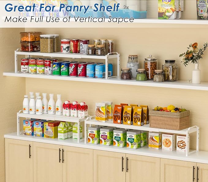 Metal Storage Shelves For Kitchen Pantry, Cabinet Shelf Organizer, Adjustable Height, Expandable Length, Stackable Design,50 LBS Load Capacity, For Dishes Spices Cans Plates Cans Bottles Cups Mugs - Image 5
