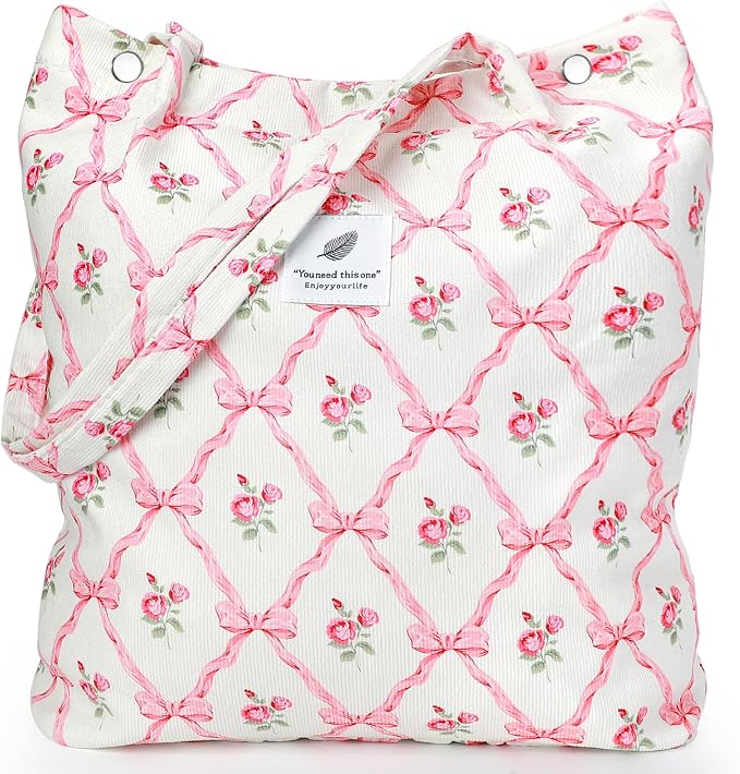 LHMTQVK Corduroy Tote Bags for Women, Large Capacity Tote Purse Reusable Grocery Shoulder Bag with Inner Pockets by LHMTQVK