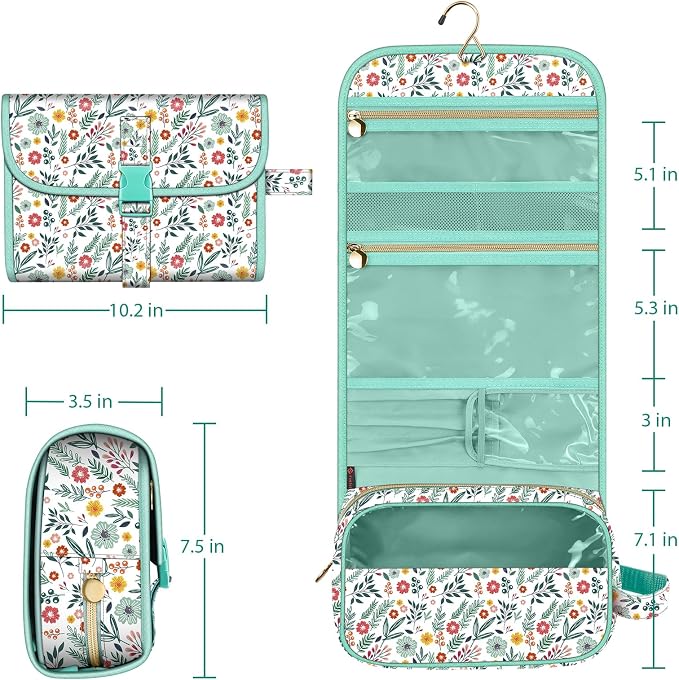 FINTIE Portable Toiletry Cosmetic Travel Bag Hanging Makeup Organizer | Large Water Resistant Storage Pouch Case, For Women Girls, Spring - Image 6
