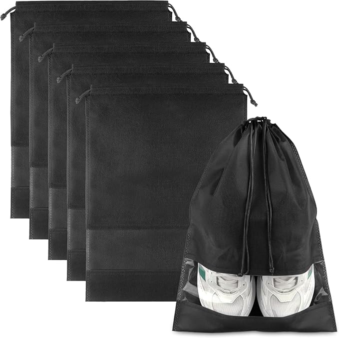 Travel Shoe Bags Non-Woven, Large Shoe Bags for Packing with Clear Window | 17.3" X 12.6" Dustproof Drawstring Travel Shoe Storage Bags Travel Essentials for Men & Women by Unknown
