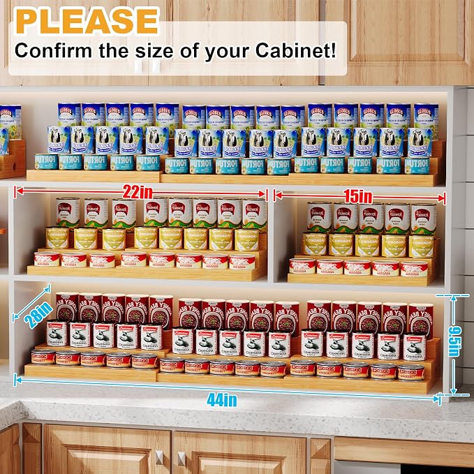 3-Tier Extra-Long Expandable Bamboo Can Rack for Pantry, Holds 45 Cans | Adjustable Pantry Can Organizer, Large Capacity Holds up to 45 Cans, Pantry Shelf & Countertop Storage (Patent Pending) - Image 3
