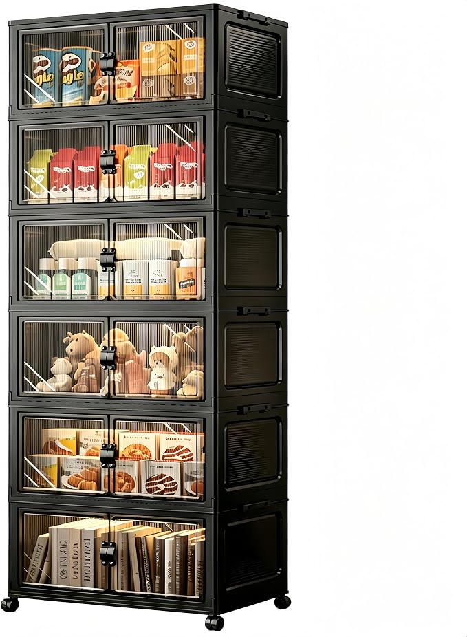 6-Tier Foldable Storage Cabinet with Wheels & Lid, 291QT Extra Large Stackable Organizer, No Tool Required, Storage Cabinet for Garage, Home Office, Pantry, Kitchen, Dorm - Image 8