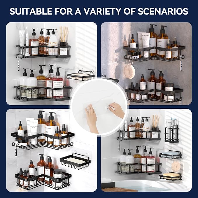 5-Pack Shower Caddy Adhesive Replacement - Transparent Shower Adhesive Strips, No Drilling Hooks for Bath Storage Shelves, Kitchen Racks, Basket & Soap Holder - Image 8