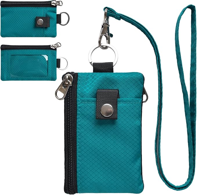 CHENSPRX Minimalist RFID Blocking Small Wallet with ID Window,WaterResistant Zip Id Case Wallet with Lanyard Keychain for Cards,Cash,Travel,Women,Men by CHENSPRX