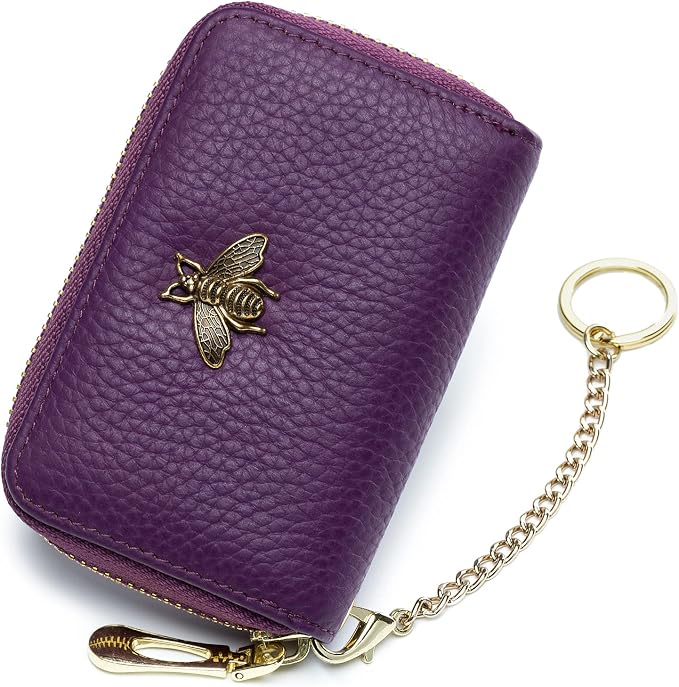 imeetu RFID Credit Card Holder, Small Card Wallet Women, Leather Card Case | Genuine Leather Women's Card & id Cases, Change Coin Purse with Zipper Keychain id Window, 20 Colors & 3 Styles, Daily, Gifts by imeetu