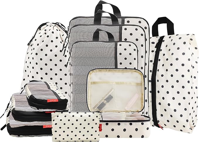 U+U 10 Set Compression Packing Cubes, Travel Organizers (Polka Dot) | Space-Saving & Complete Travel Set by UU