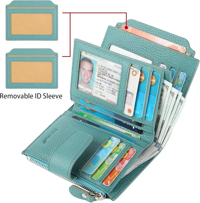 Small Compact Women Wallet RFID Blocking Genuine Leather Bifold Purse with ID Windows - Image 2