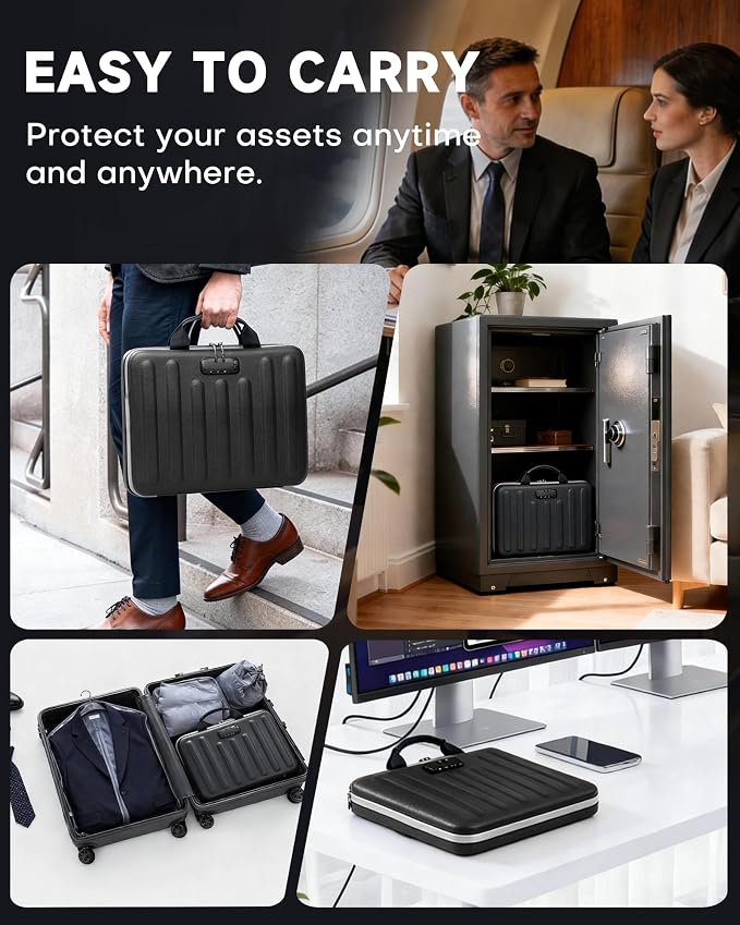 DOZAWA Fireproof Document Box, Waterproof Hard File Organizer with Lock | UL-94 VTM-0 certified 8-layer document box withstands up to 5200°F, featuring waterproof zippers for total file safety, Black - Image 6