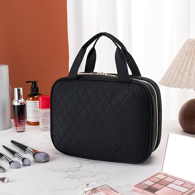 Travel Toiletry Bag for Women, Large Hanging Makeup Cosmetic Bag, Black | Big Compartment but Portable, Water-resistant Makeup Organizer Bags for Accessories, Shampoo, Full-size Container, Toiletries - Image 6