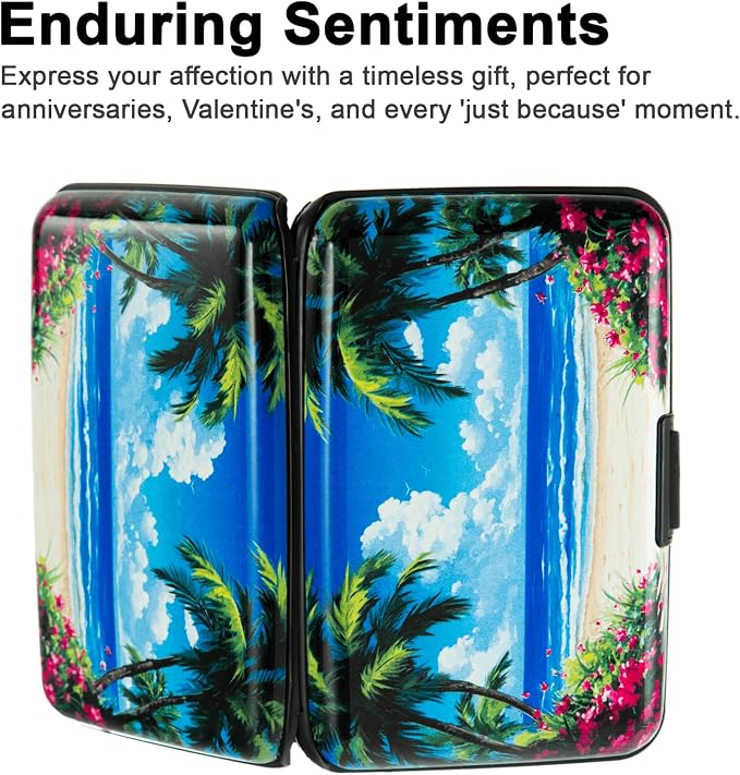 Credit Card Holder for Women Men RFID Blocking Wallet Small Business Metal Slim Mini Aluminum Hard Case (Tropical Beach Palm Trees) - Image 5