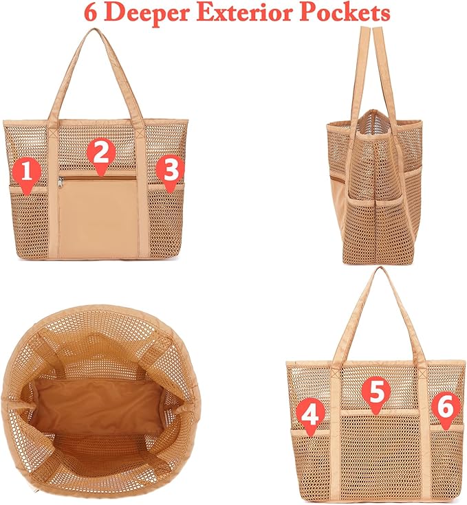 Fammart Mesh Beach Bag for Women, Summer Straw Tote Hobo Pool Bags with Zipper Pocket, Travel Vacation Cruise Essentials 2026 - Image 5