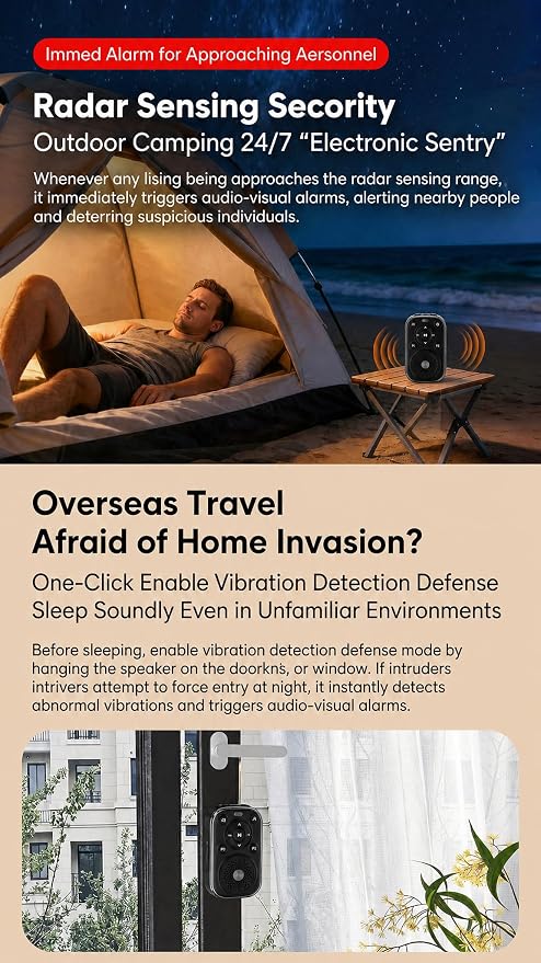2 in 1 Smart Portable Personal Safety Alarm Mini Bluetooth Speaker with App Notifications, Radar Motion Sensor for Hotel/Travel/Camping Safety, Smart Luggage Anti-Theft Alarm, Emergency SOS Device - Image 9