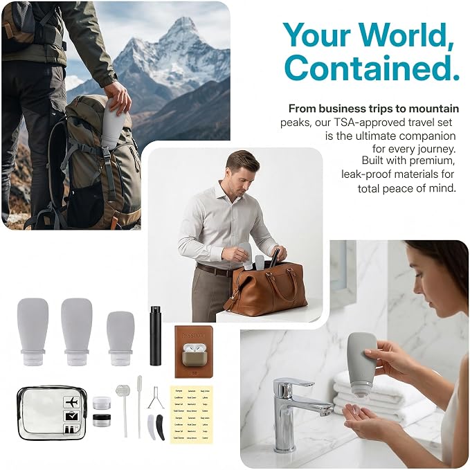 13Pcs Travel Bottles for Toiletries with Storage Bag, TSA Approved Leakproof Toiletry Bottles with Locking Lid, Atomizer Perfume Spray Bottle, Travel Must-Haves for Business Trips & Family Vacations - Image 6