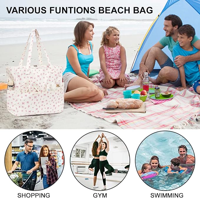 Bluboon Beach Bags for Women, Large Waterproof Tote Bag With Wet Compartment for Pool Weekender Travel Gym - Image 5