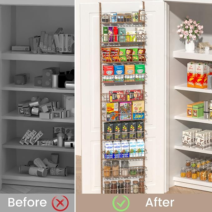 ElegantArray 10-Tier Pantry Door Organizer, Brown | Over The Door Pantry Organizer Rack and Storage, Hanging Spice Rack Shelves Door, Home Office Laundry Room Bathroom & Kitchen - Image 5